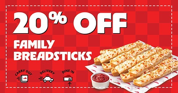 $10 Off Family Breadsticks – Large Specialty and Ultimate Pizzas only promotional image